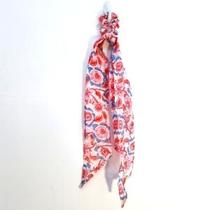 Source Unknown Floral Hair Scarf - Red and Blue